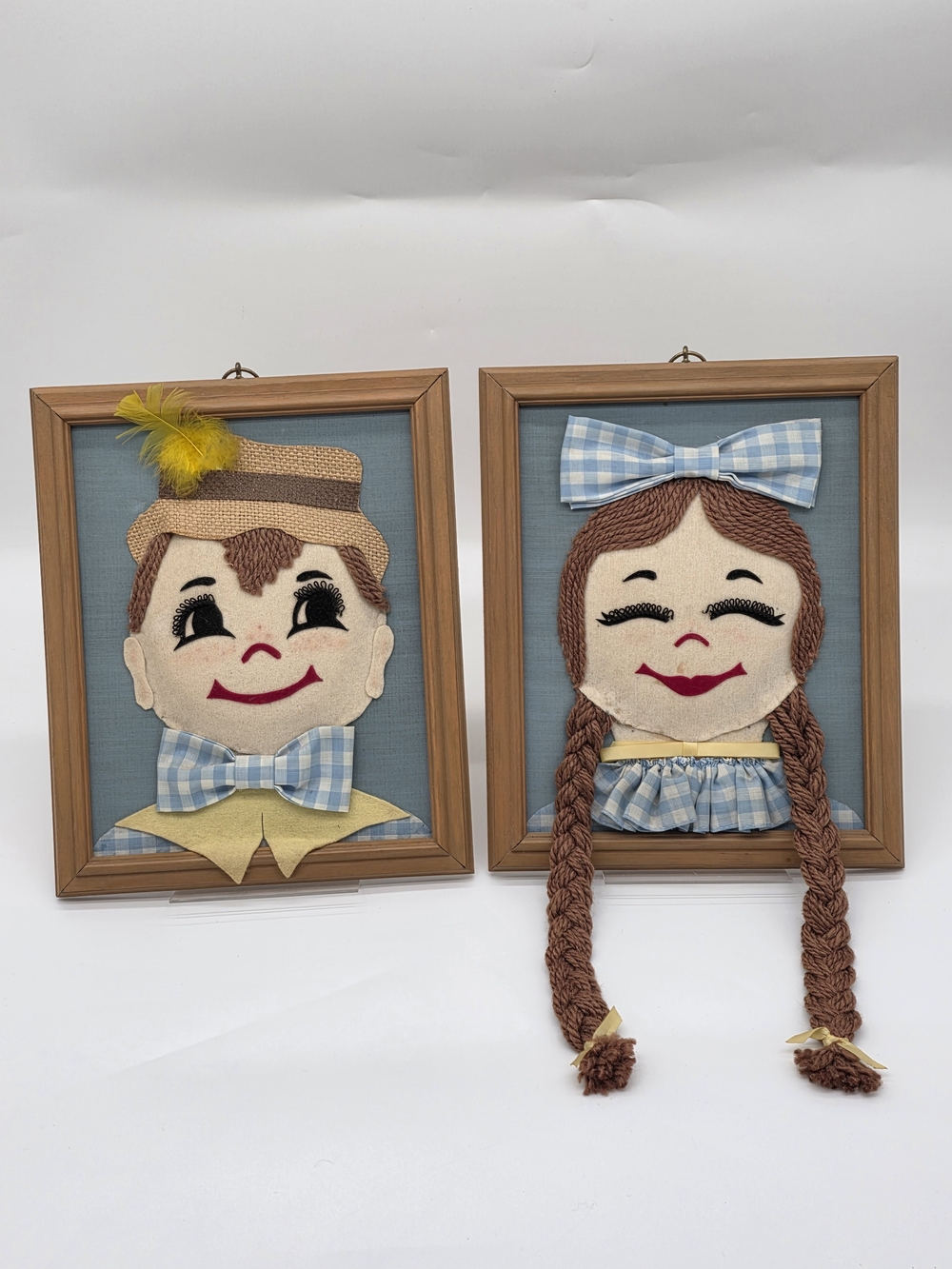 Handmade Kids Wall Art Pair – Blue Check Boy & Girl Faces